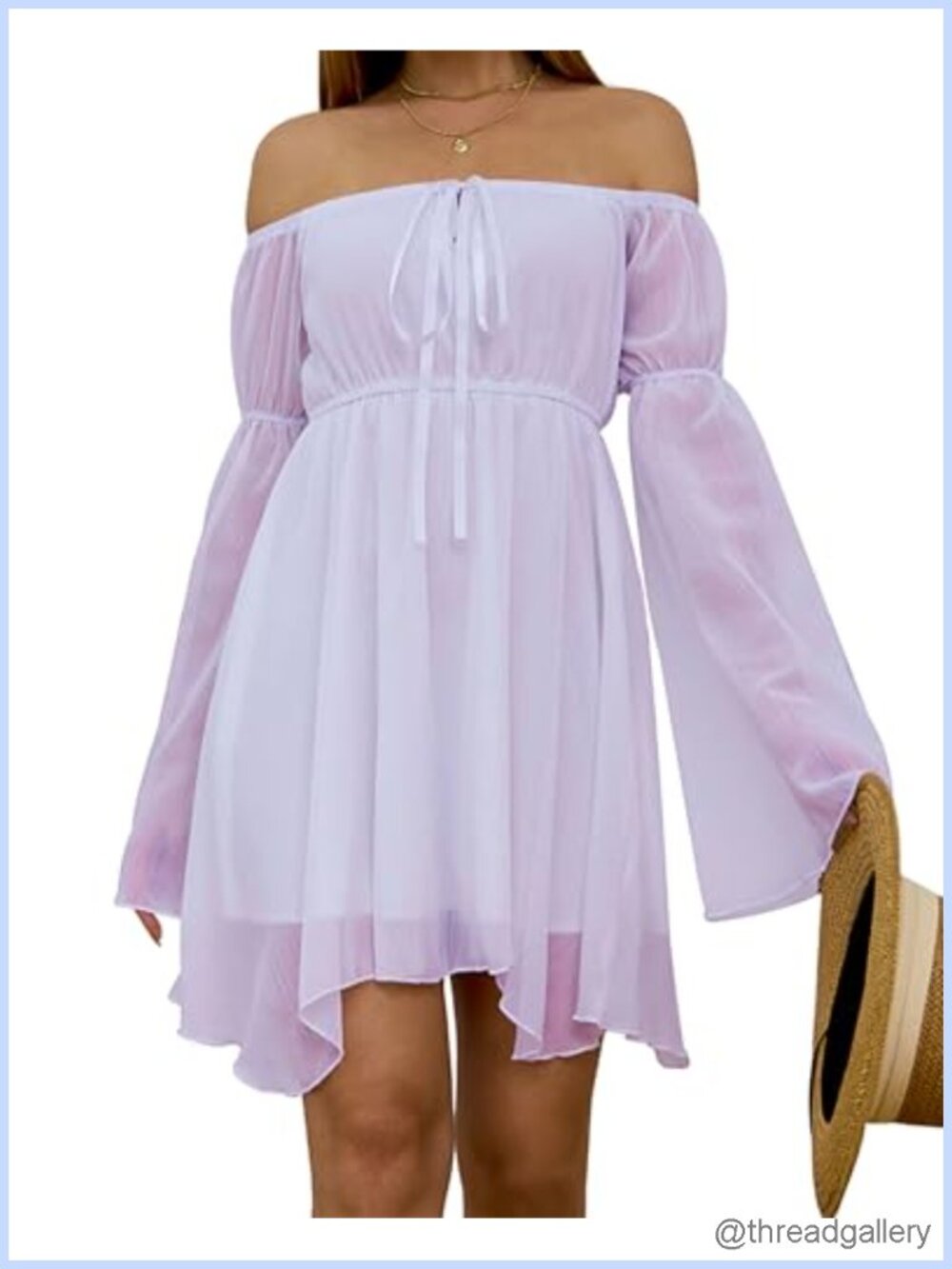 Fairy Dress Bell Sleeve Off Shoulder Lace Up Chiffon Mini Dress Women